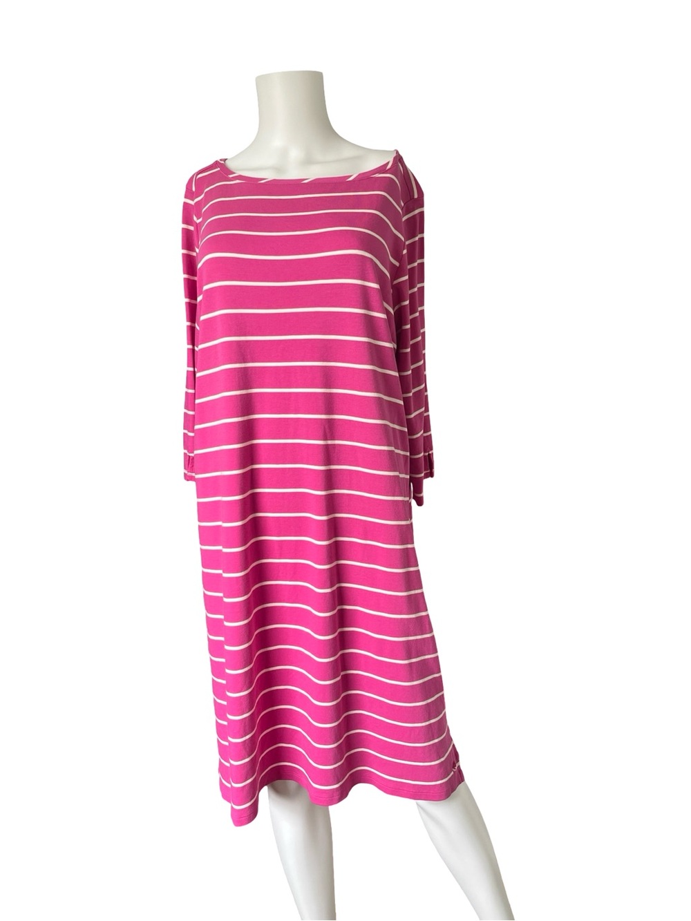 Isaac Mizrahi Live Pink Striped Shift Dress Long Sleeve Cotton Plus Size 2X